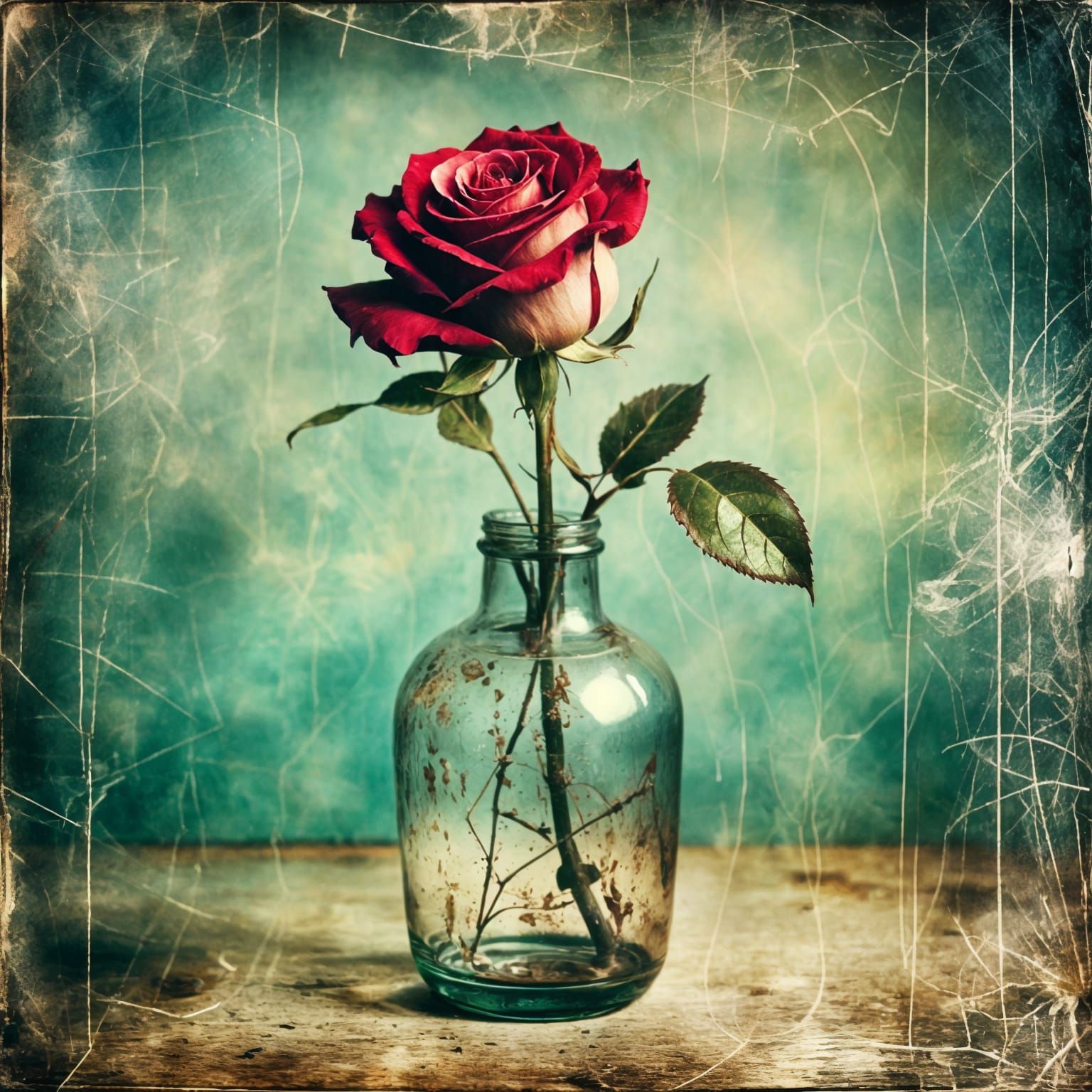 Grunge Rose in Vase: Retro Punk Photo
