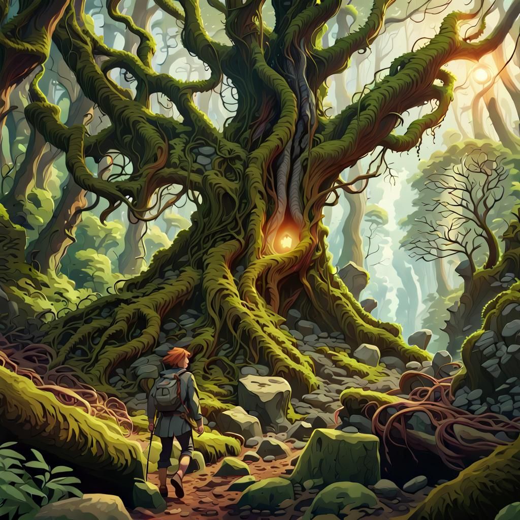 The lone traveler in your party, a brave adventurer with a look of determination in their eyes, moves confidently throug...