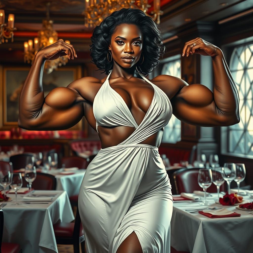 Dominant Black Goddess in Luxurious Nightgown, Muscular and ...