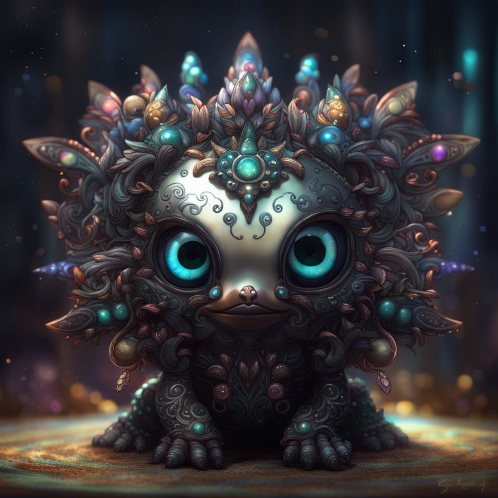 Chibi Black Lotus Creature with Prismatic Eyes