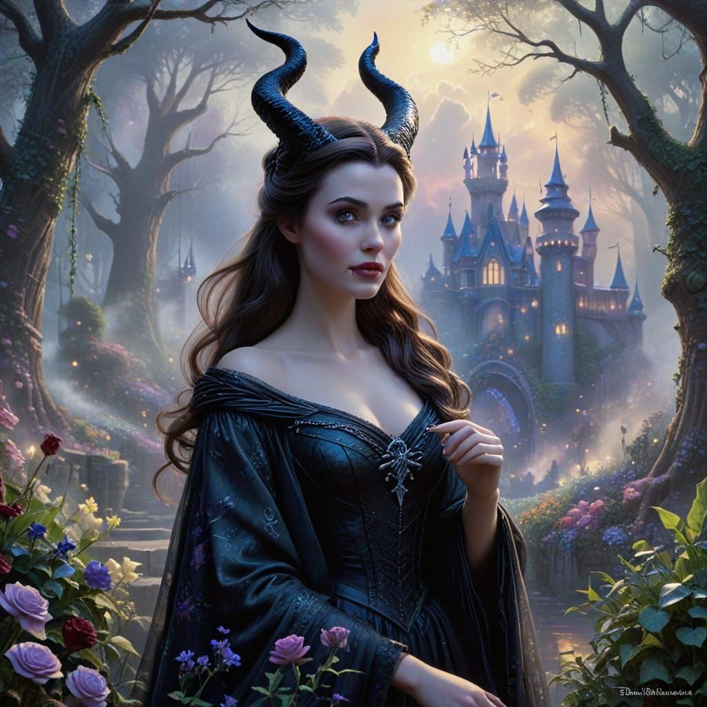 Ethereal Fantasy Belle and Maleficent Hybrid in Mystical Lan...