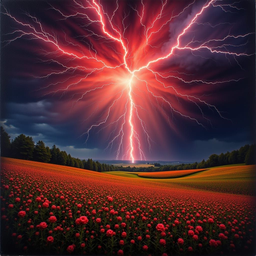 Stormy Landscape with Lightning and Flowers in Escher and Mo...