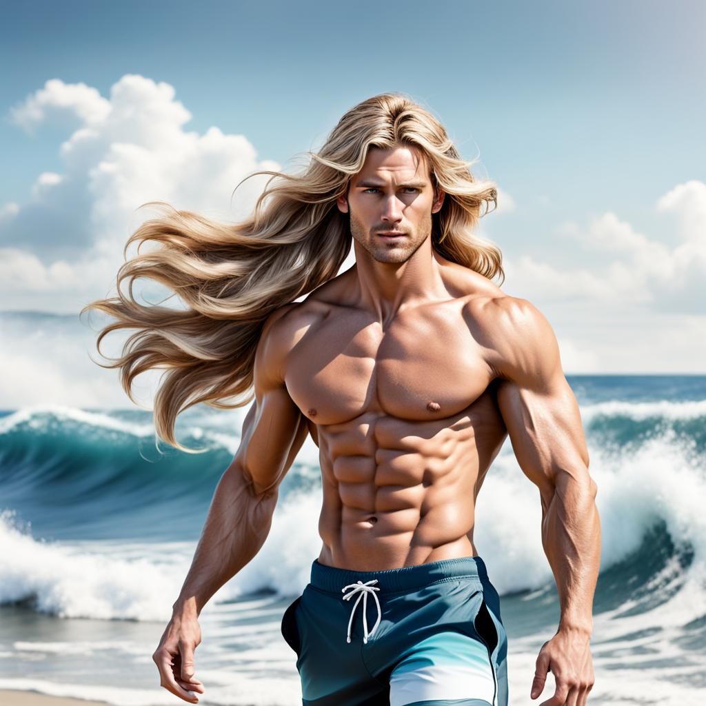 Portrait of a Blond Man on a Windy Beach