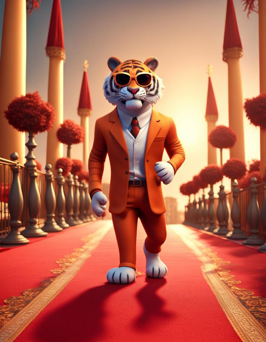 Cartoon Tiger on the Red Carpet in CGI Style