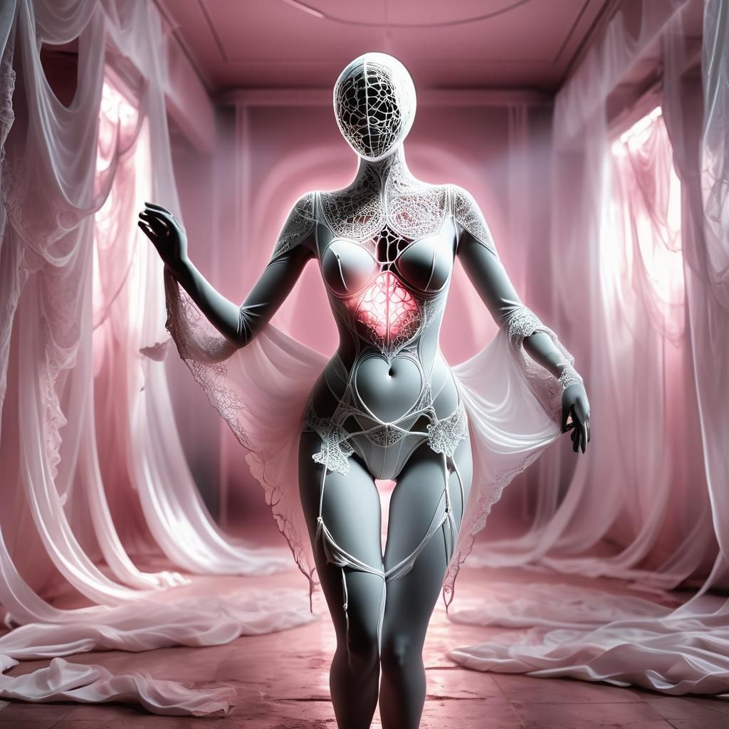 Faceless Mannequin Dances in Pink Light
