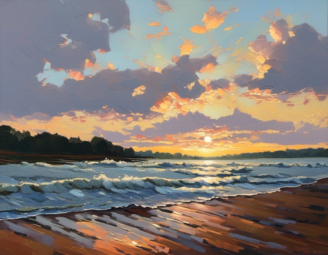 Lions at Watering Hole: Impasto Palette Knife Painting