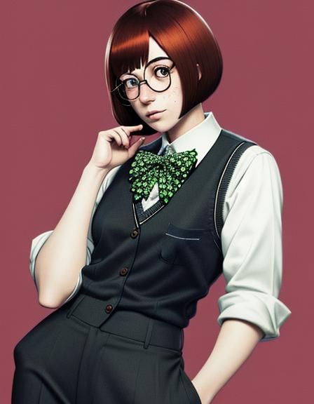 Anime Portrait of Nerdy Woman with Bowlcut