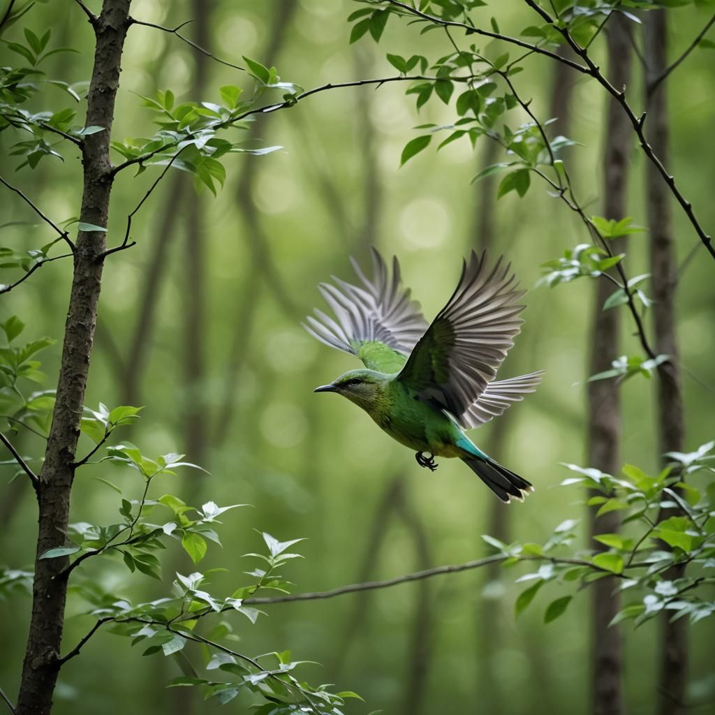 Green Bird in Flight: Nature Photography