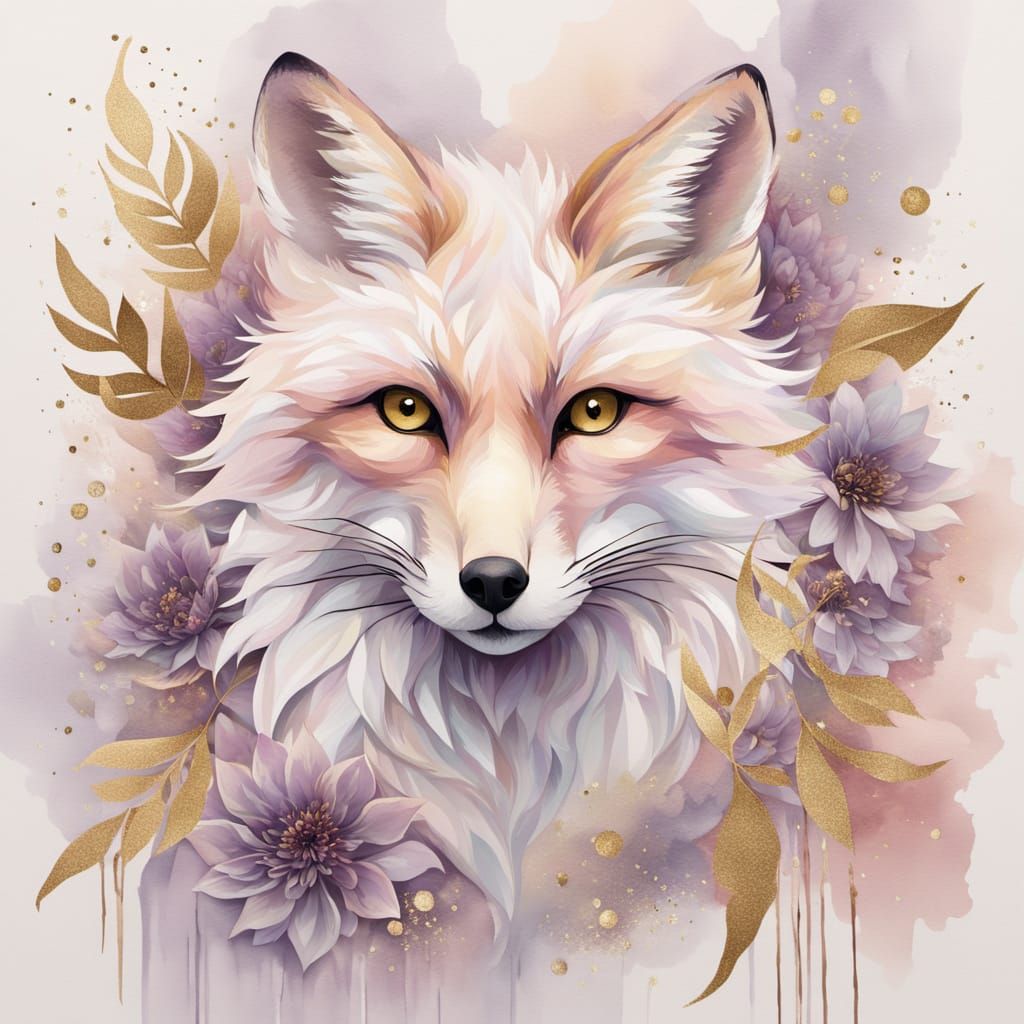 Majestic Snow Fox in Abstract Painterly Style