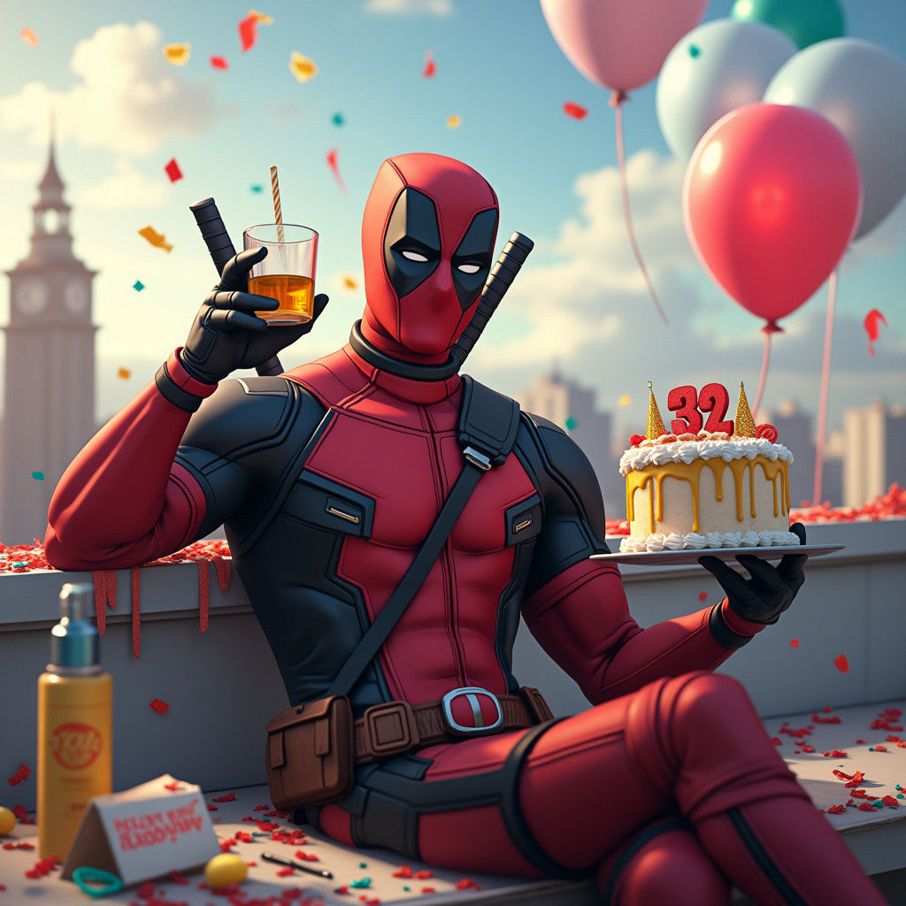 Deadpool's Humorous 32nd Birthday Rooftop Celebration