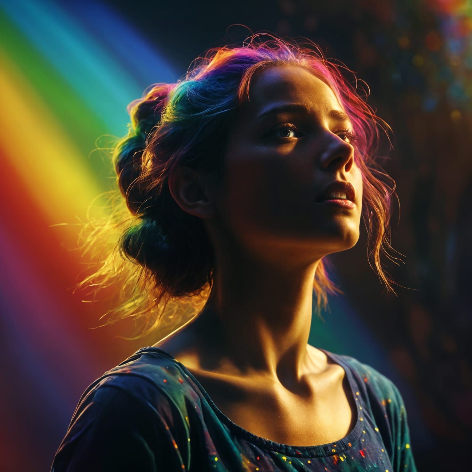 Rainbow Silhouette of a Dancing Woman in Spotlight