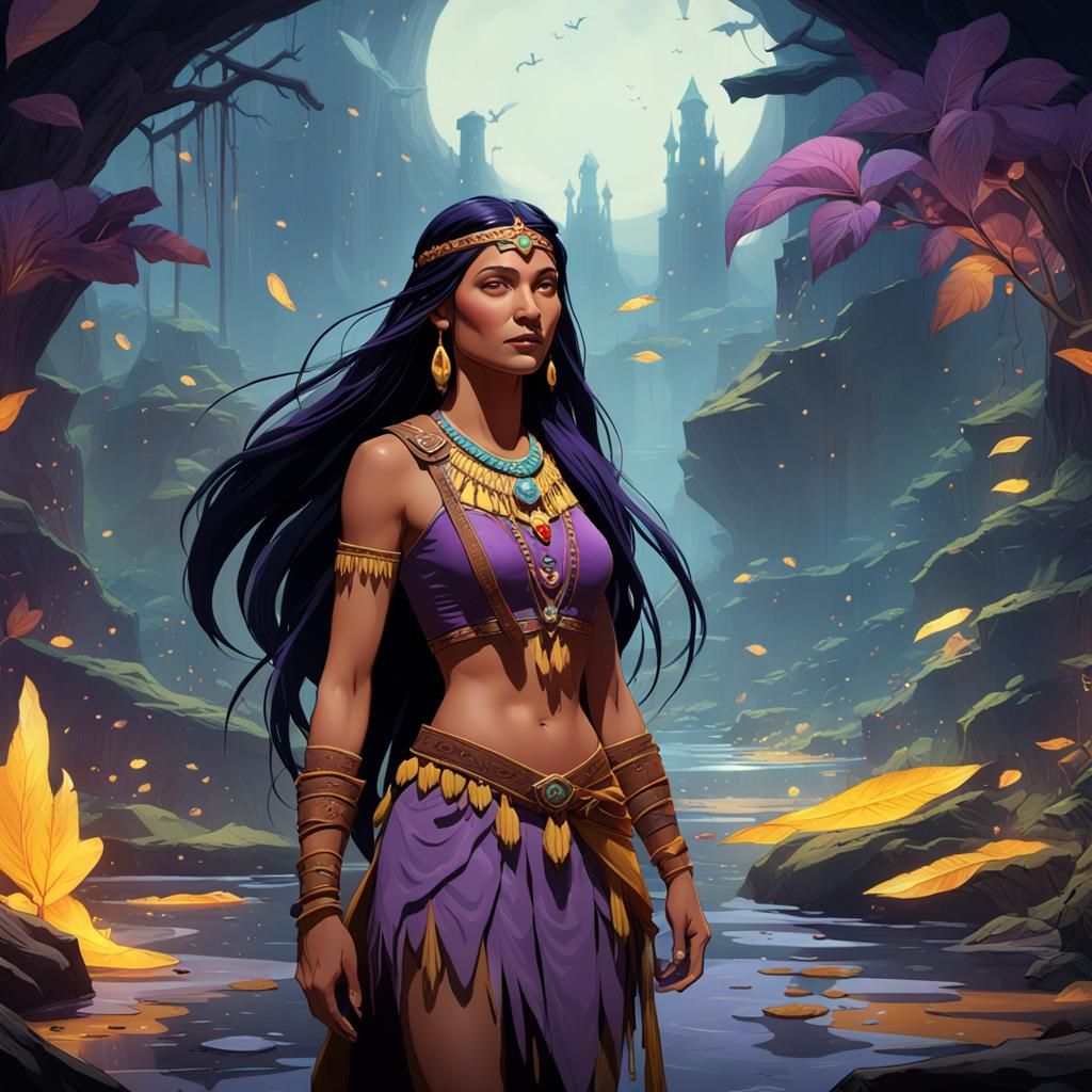 Pocahontas in Dark Fantasy Art Nouveau Style
