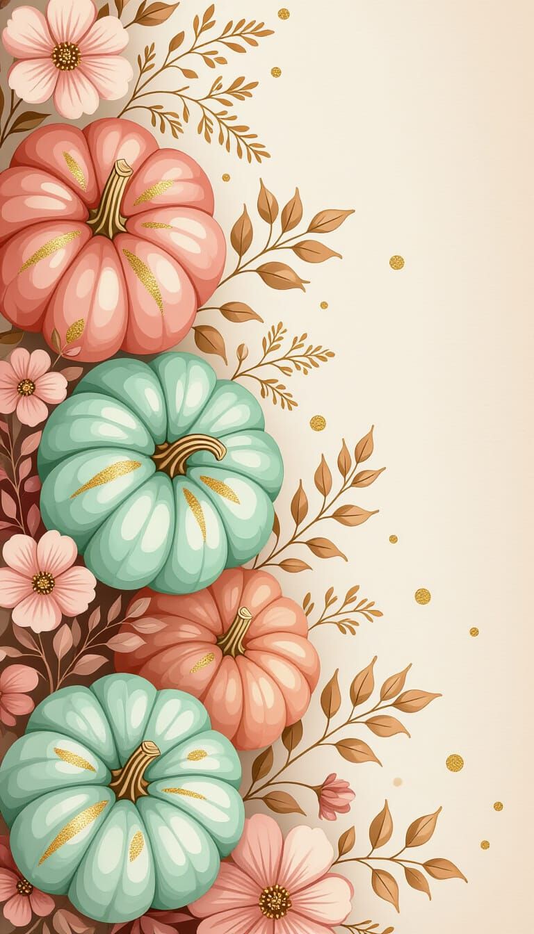 Dreamy Watercolor Halloween Pumpkins and Florals Wallpaper