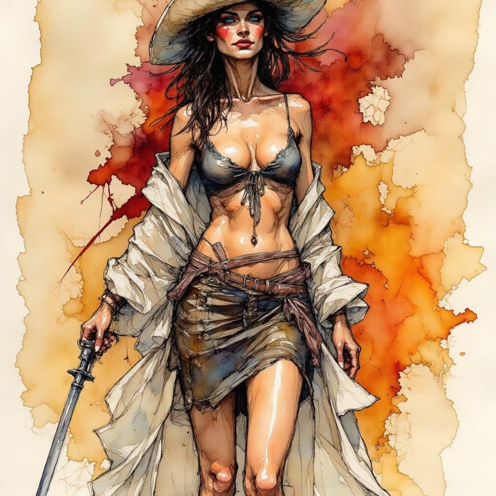 Pirate Alcohol Ink Sketch in Vibrant Summer Colors