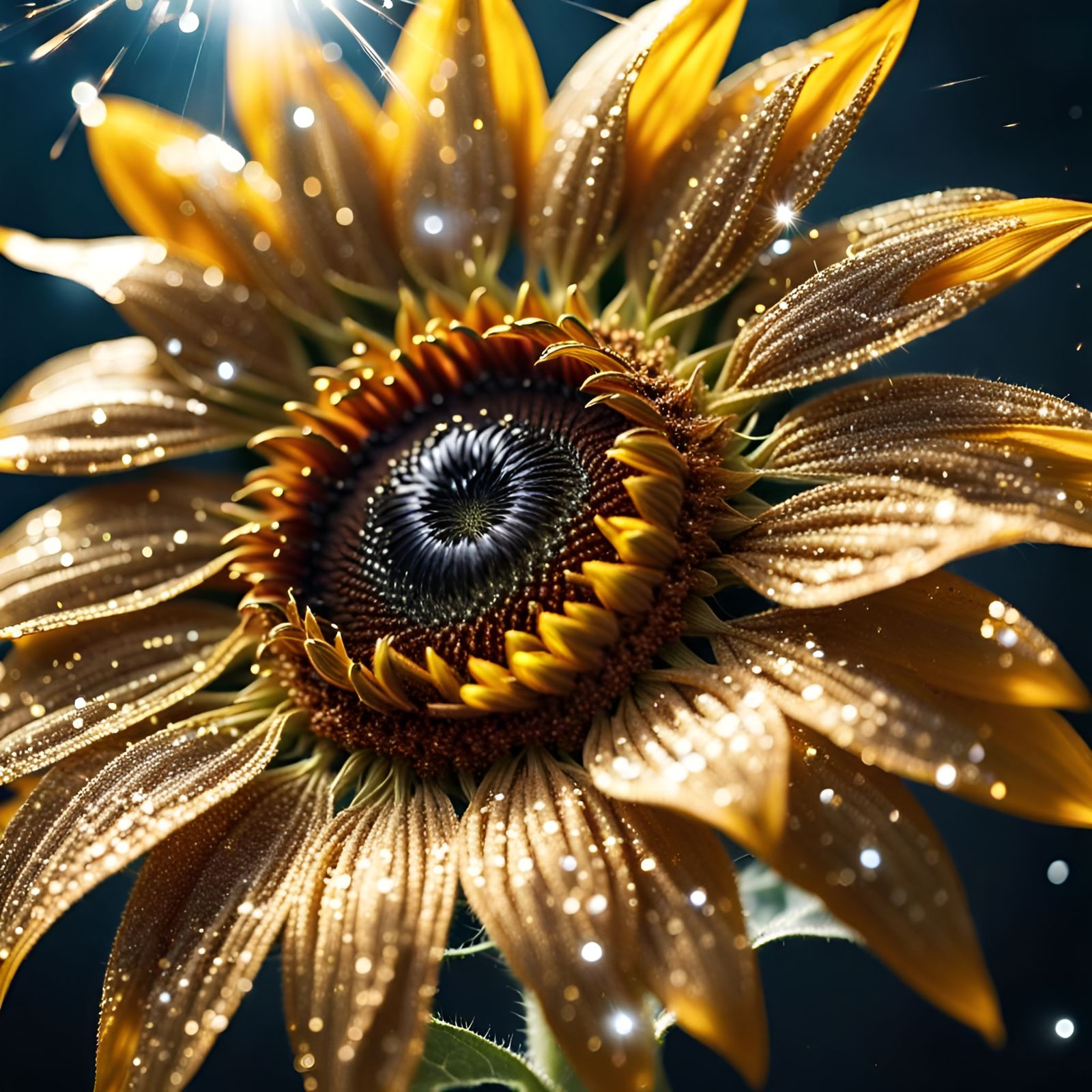 Sparkling Golden Sunflower Close-Up
