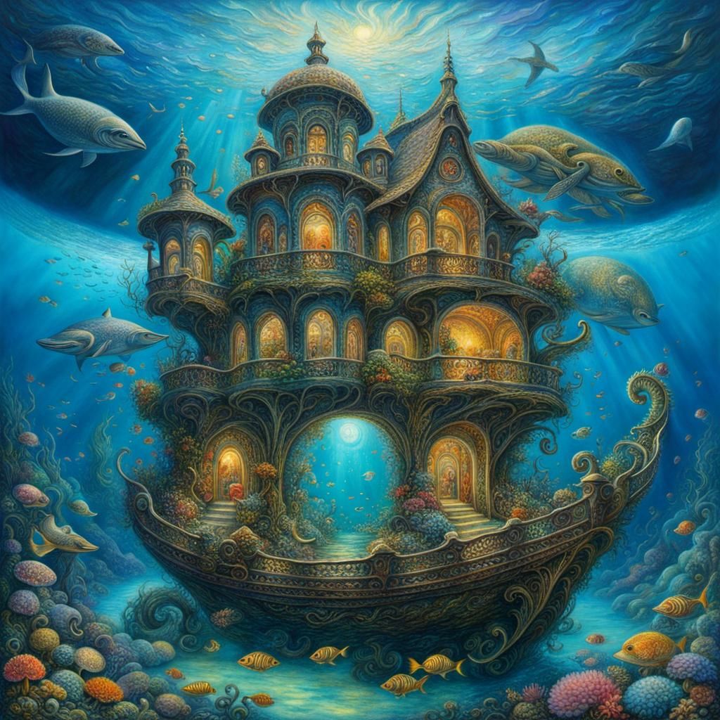 Intricate Underwater Home in a Surreal Style