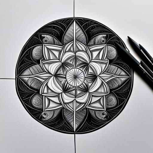 Colorful Mandala Drawing in Black and White