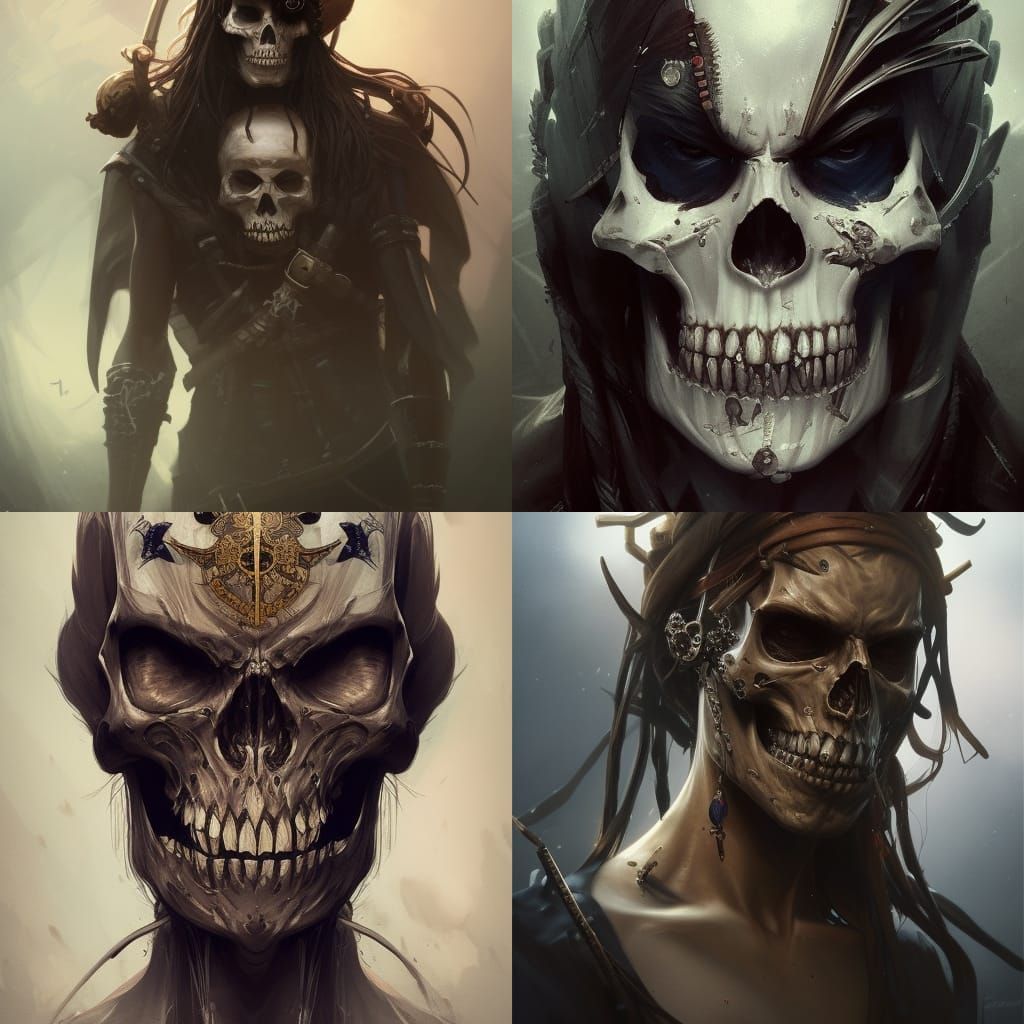 Tribal Skeleton Pirates Portrait in Detailed Fantasy Art