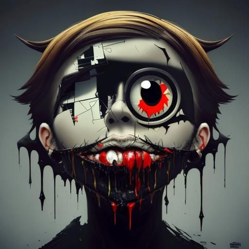 Fragmented Male Face in Digital Collage with Anaglyph Effect