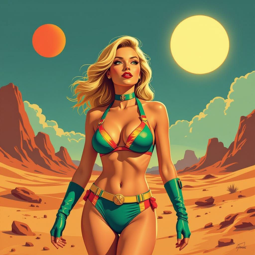 Blond Spacewoman Explores Alien Planet in 1940s Pulp Style