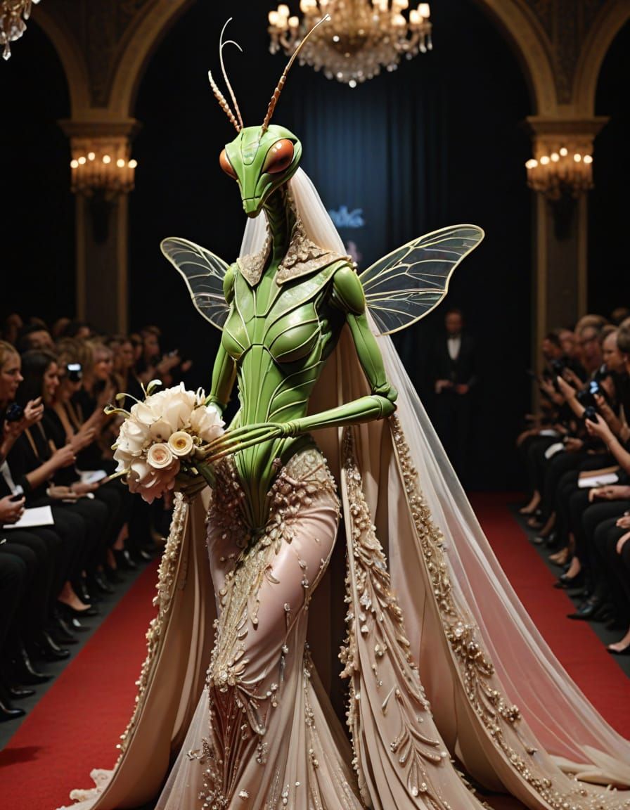 Haute Couture Praying Mantis Steals the Red Carpet