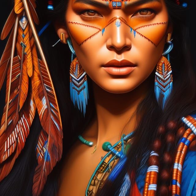 Native American Maiden Portrait in Fantasy Art Style
