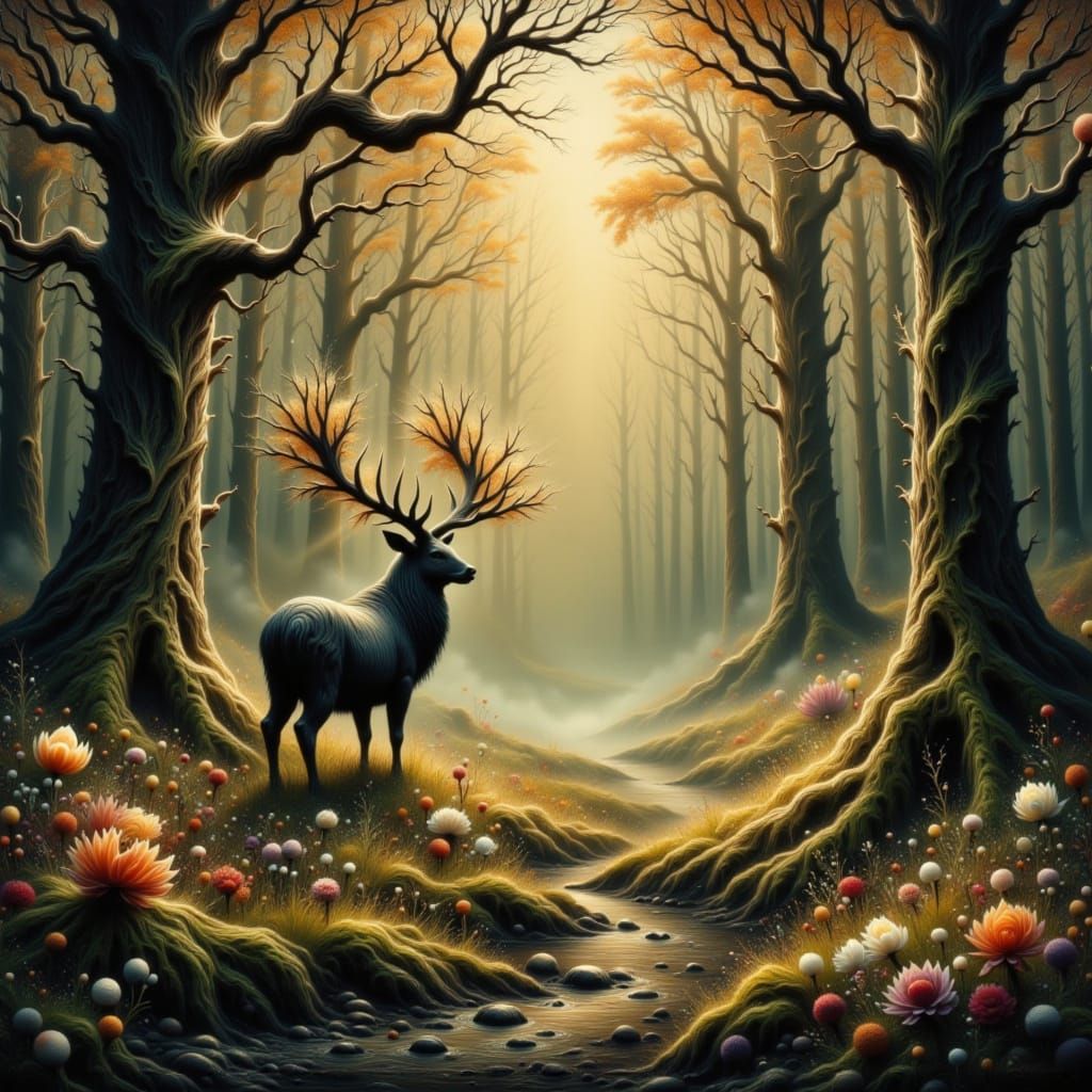 Majestic Stag in Enchanted Forest Clearing