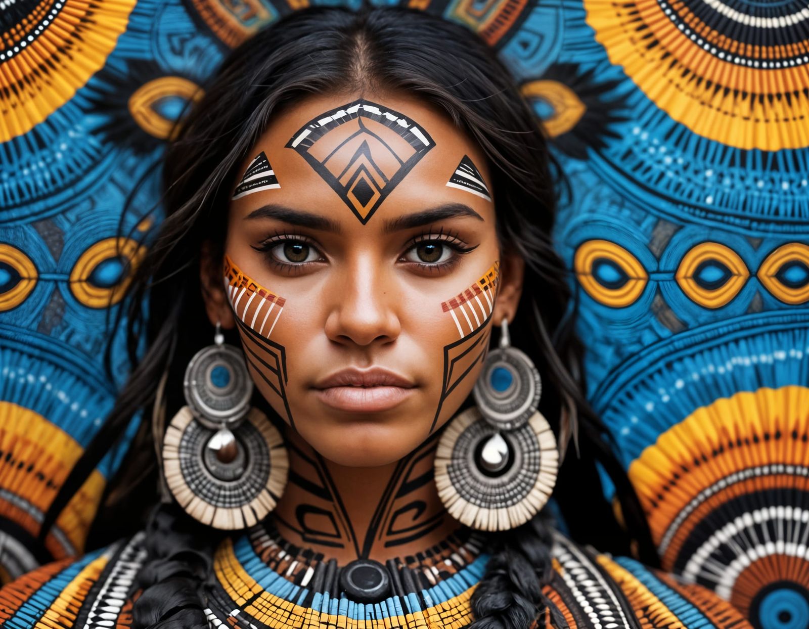 Gorgeous Aboriginal Woman Face Tribal Patterns Bokeh