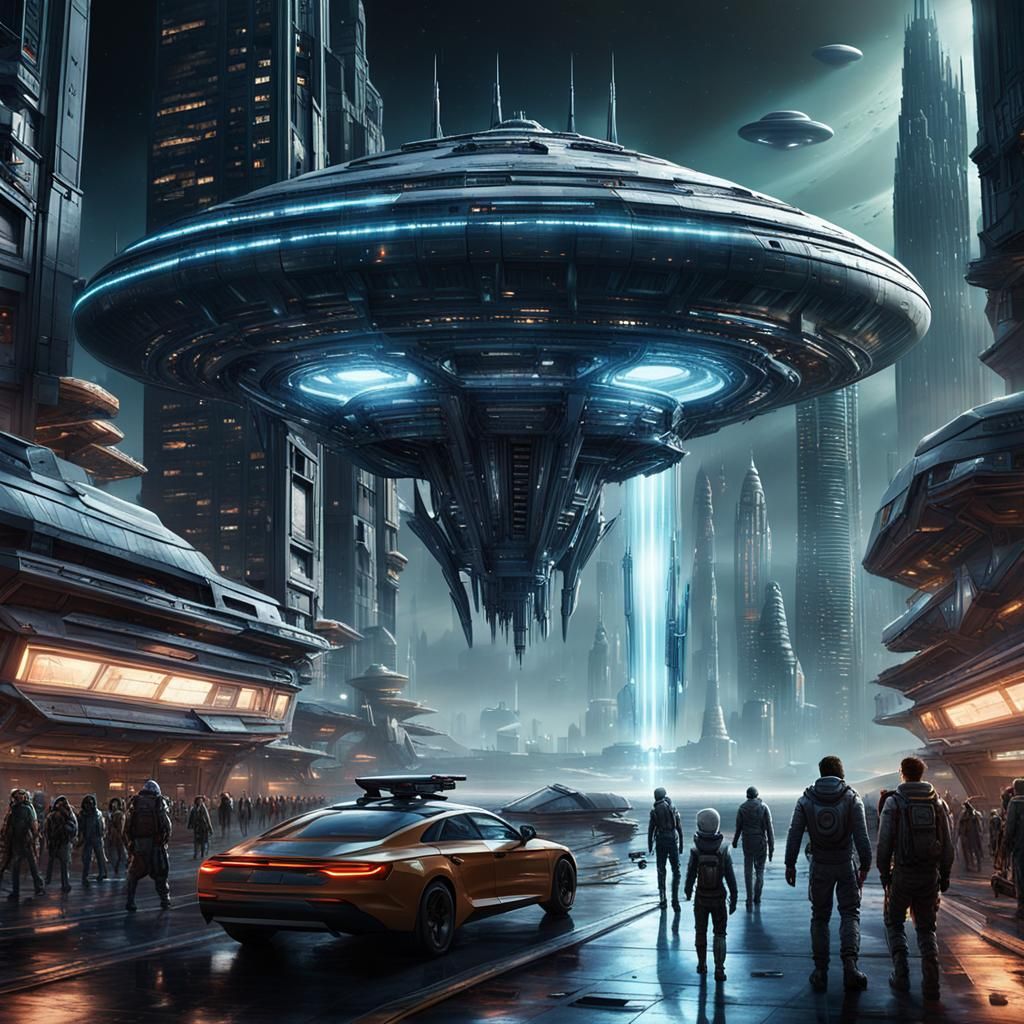 Alien Contact in a Futuristic Cityscape