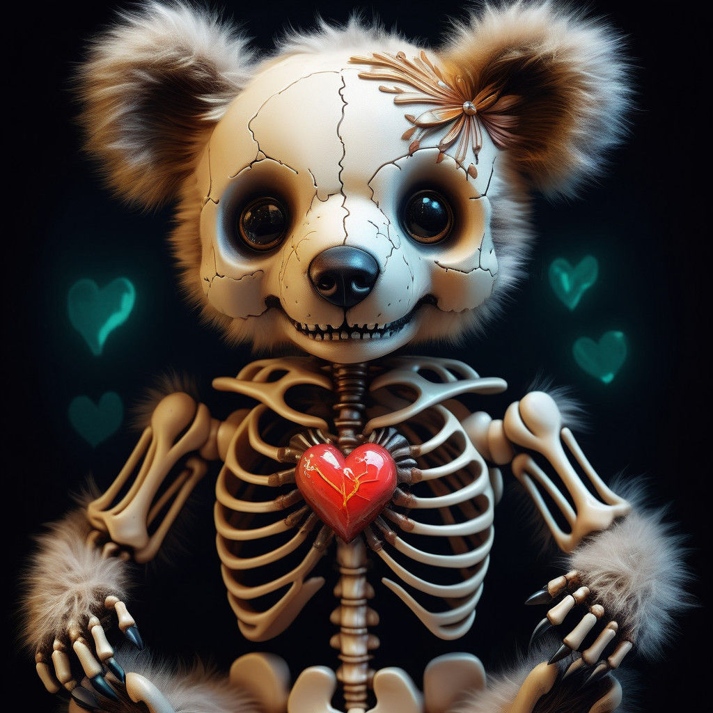 Surreal Hyperrealistic Portrait of a Glowing Skeleton Teddy...