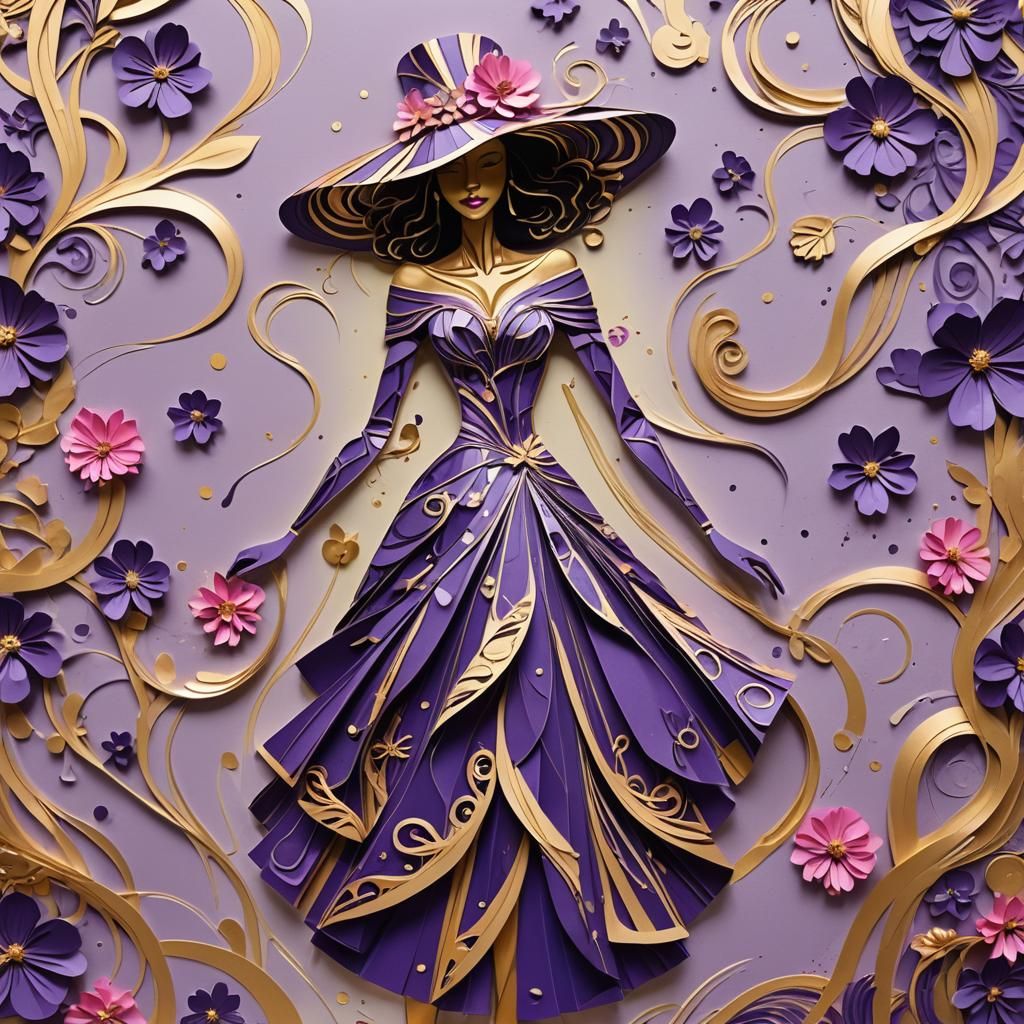 Elegant Paper Figure in Purple and Gold