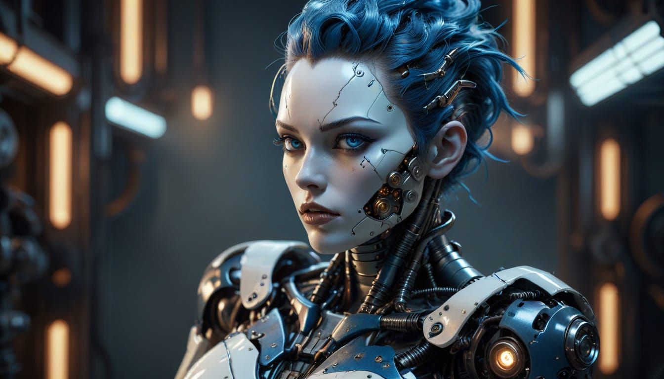 Female Gynoid Cyborg Portrait in Pinup Style