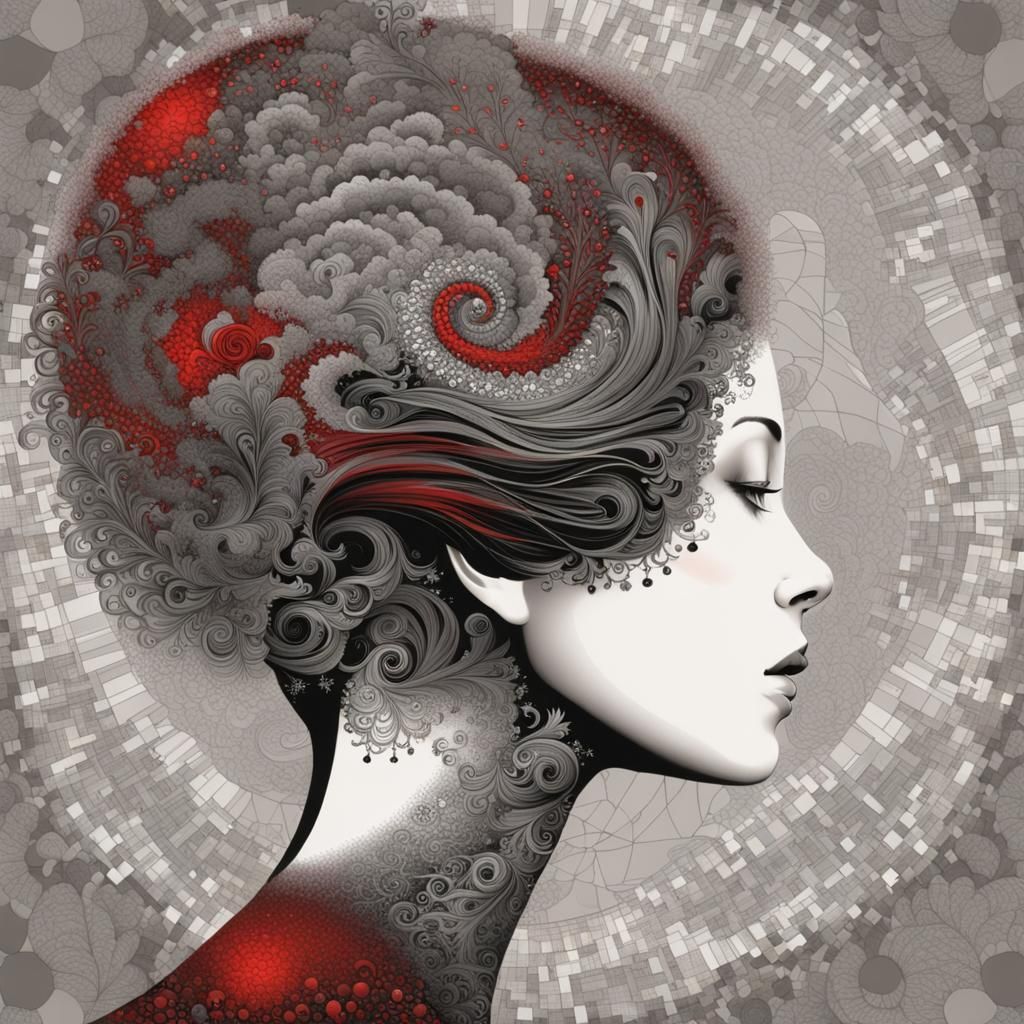 Woman with Fractal Hair in Klimt Style