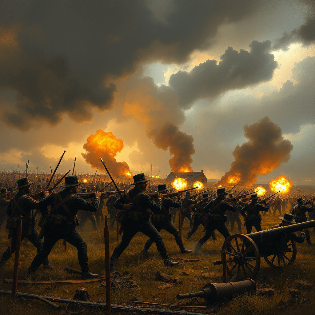 Intense Civil War Battle Scene in 19th Century Style