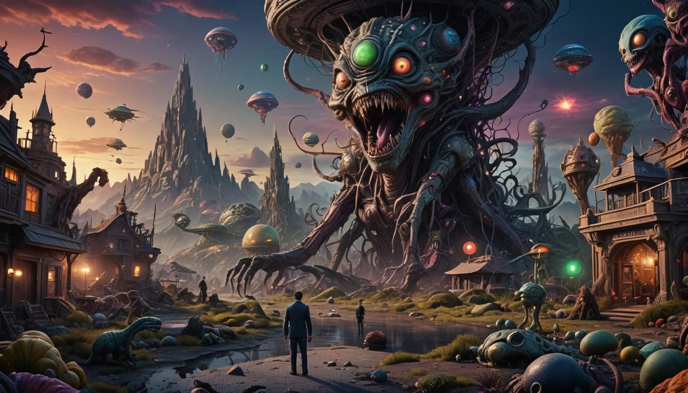 Alien Monsters in Multicolored World