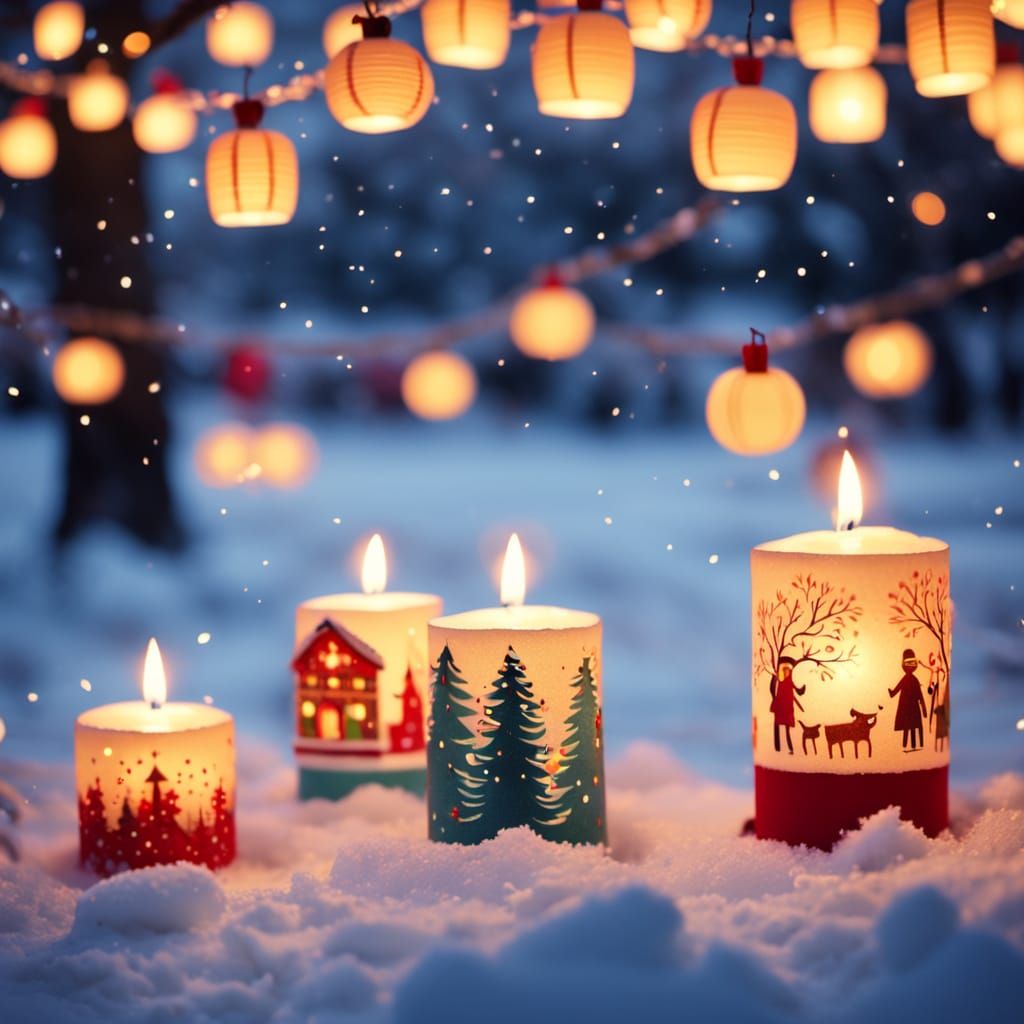 Winter Festival with Glowing Lanterns and Candles