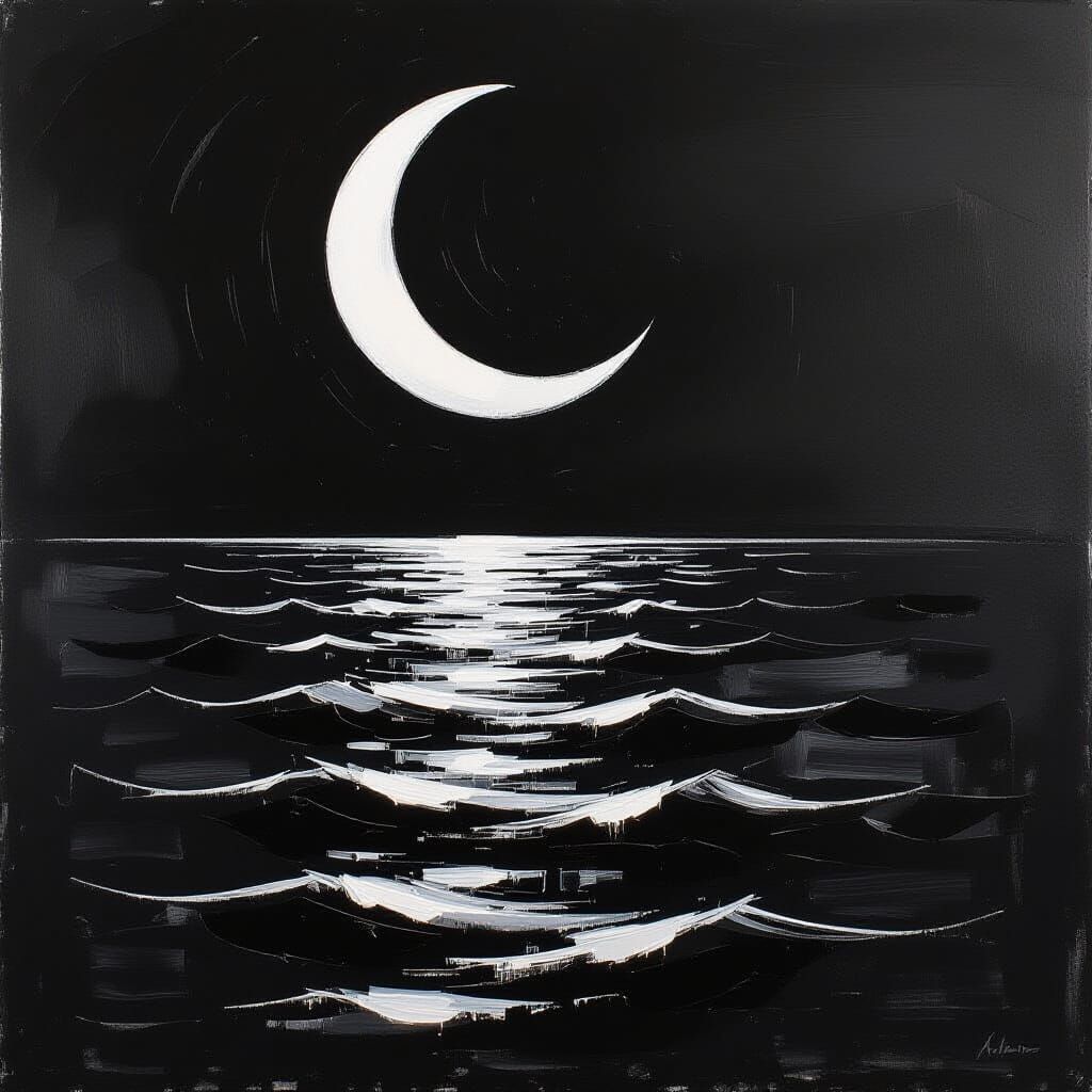 Waxing Moon Reflection: Abstract Expressionist Painting