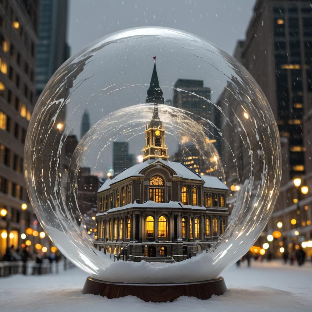 Boston City Hall Blizzard in Snow Globe