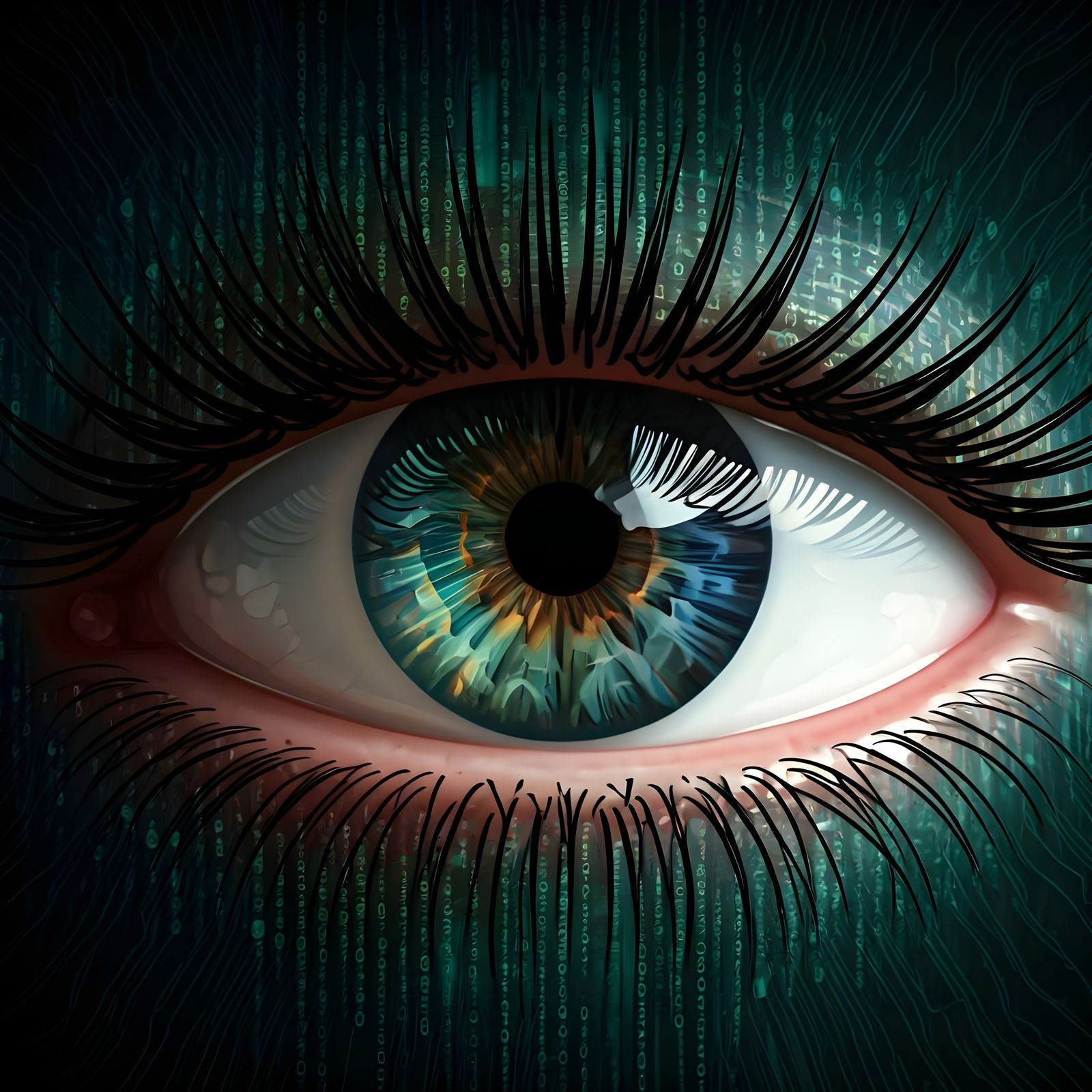 Epic Human Eye Composed of Digital Binary Code