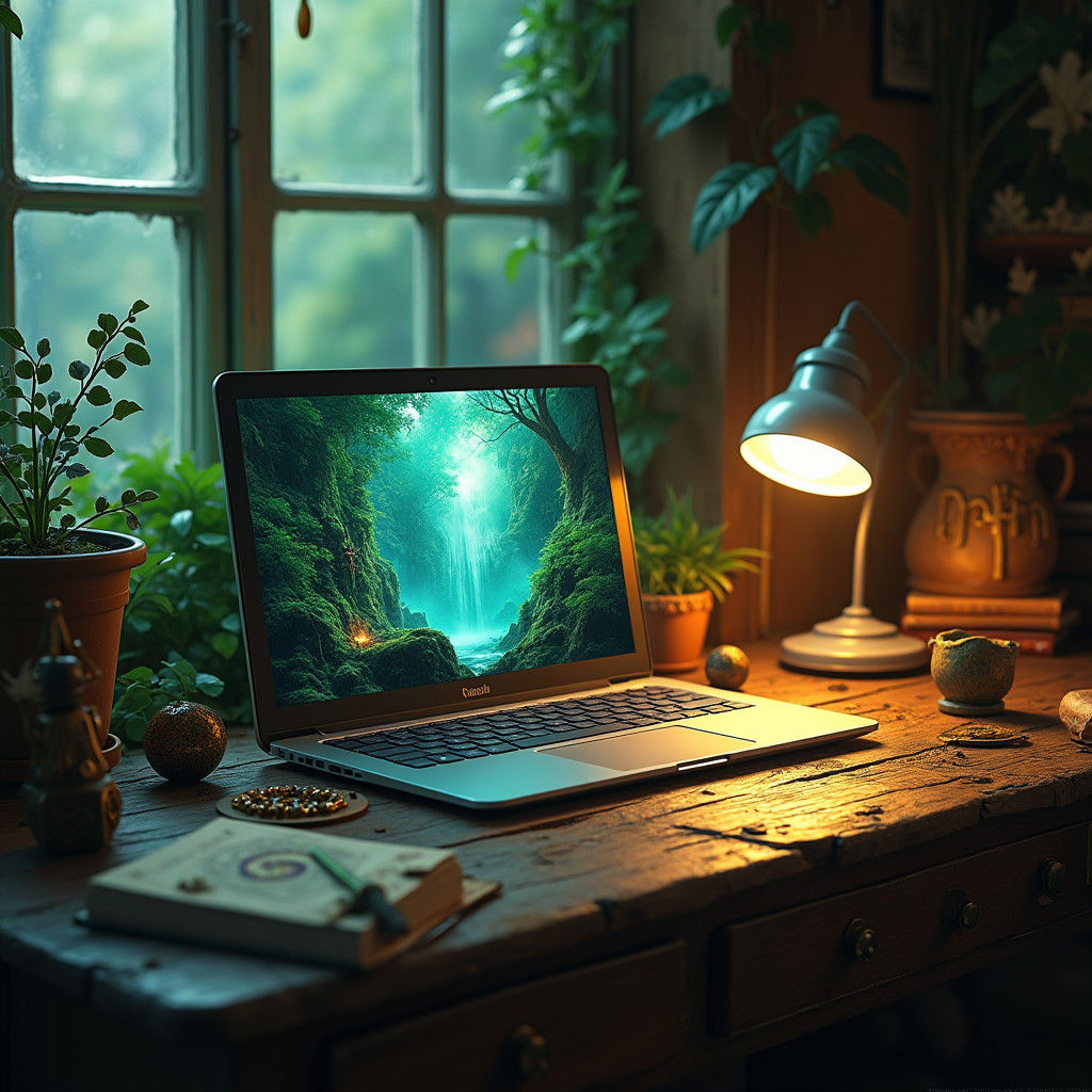 Fantasy Realm Displayed on Sleek Silver Laptop