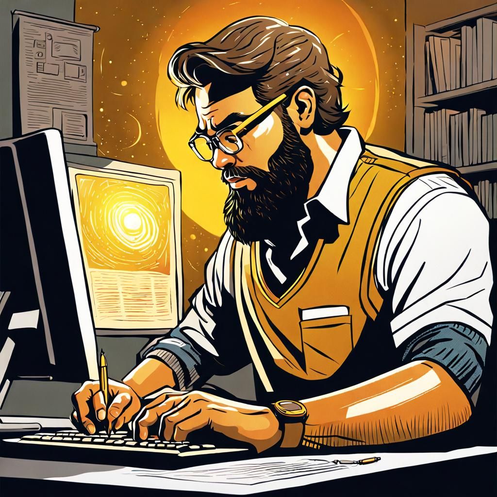 Man Creating Comic: Digital Graphic Novel Illustration
