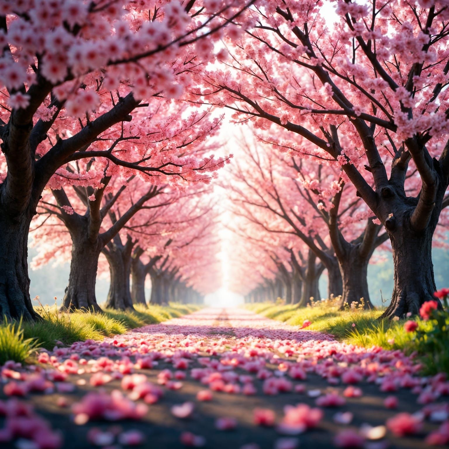 Vibrant Cherry Blossom Landscapes in Hyperrealistic Style