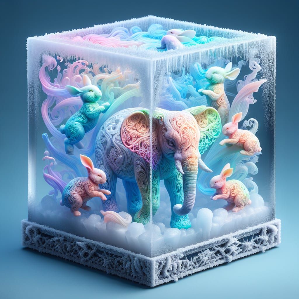 Pastel Jungle in a Frosty Glass Cube