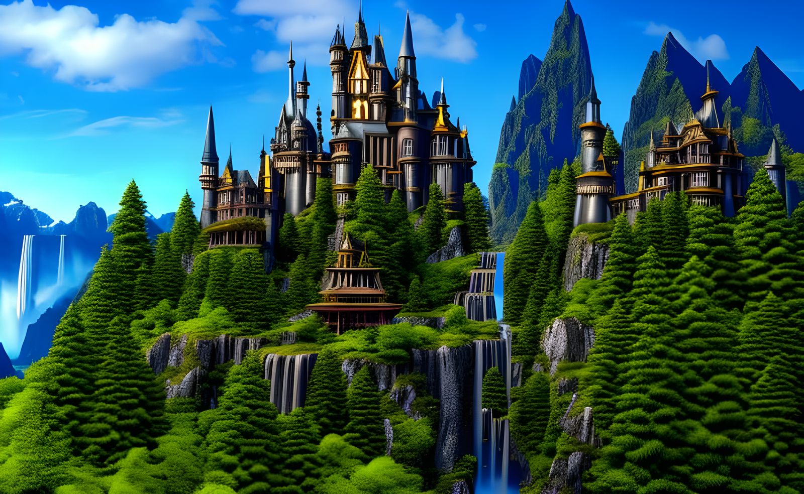 Fantasy Castle in Art Nouveau Garden Landscape