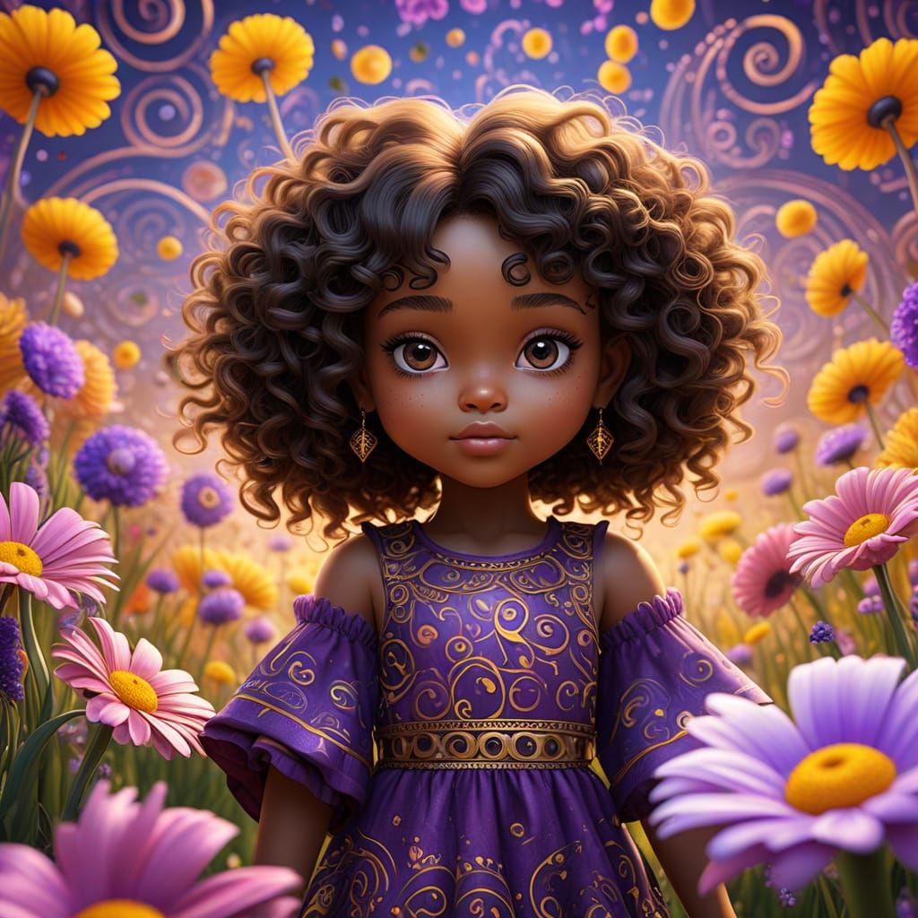 Psychedelic Fairy-Core Chibi Girl in Optical Meadow