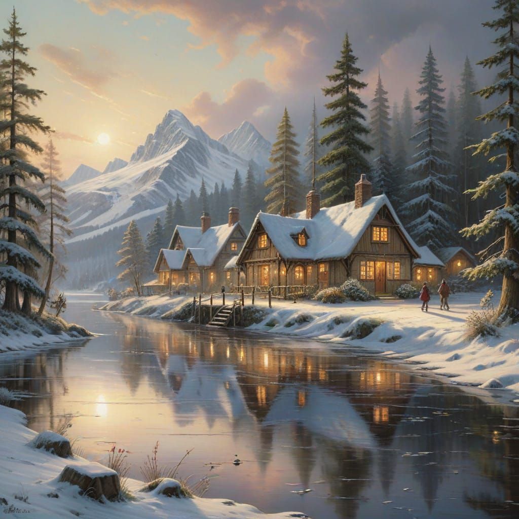 Serene Winter Wonderland on a Frozen Lake