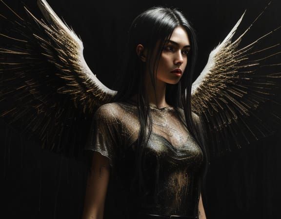 Angel Trapped in Sin's Web, Grunge Oil Painting