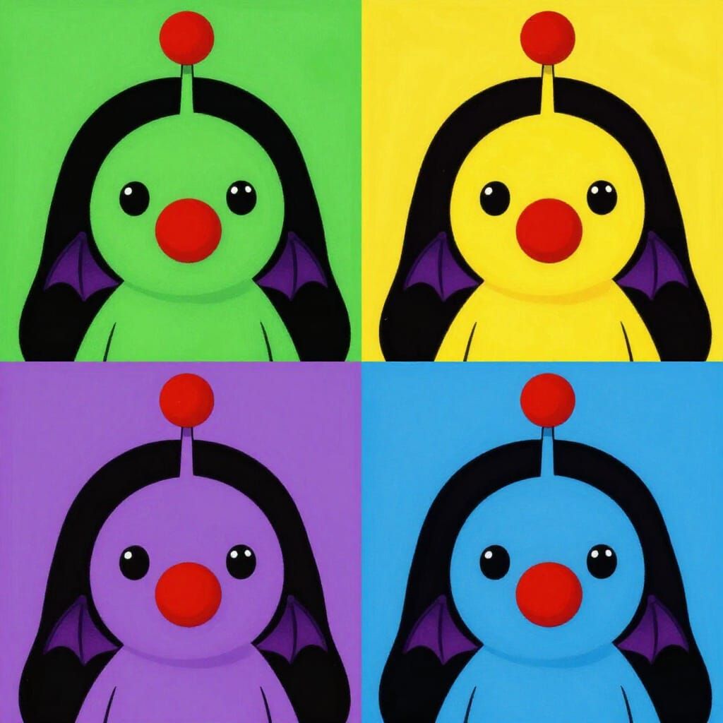 Four Colorful Moogles in Pop Art Style