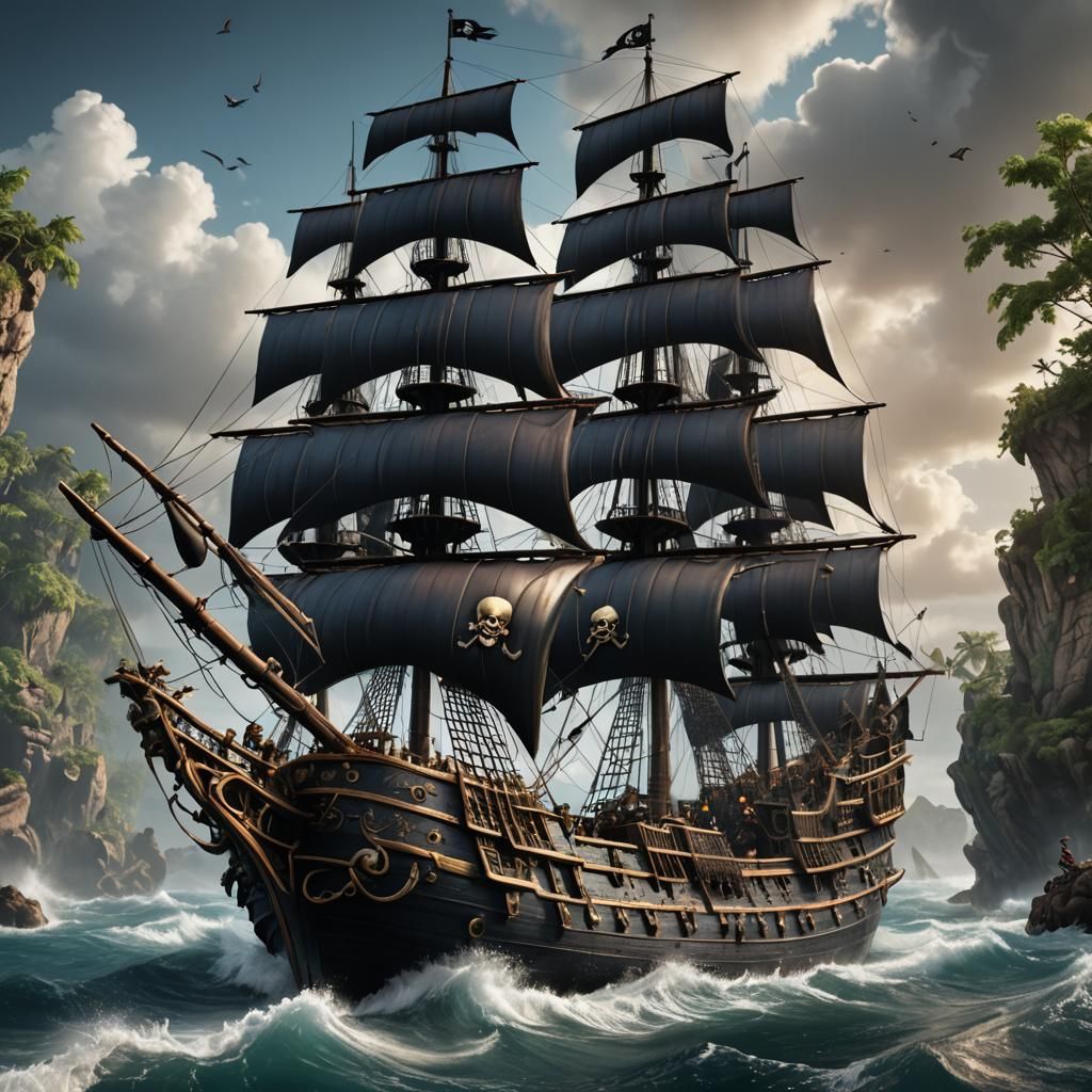Black Pearl Pirate Ship in Detailed Matte Painting