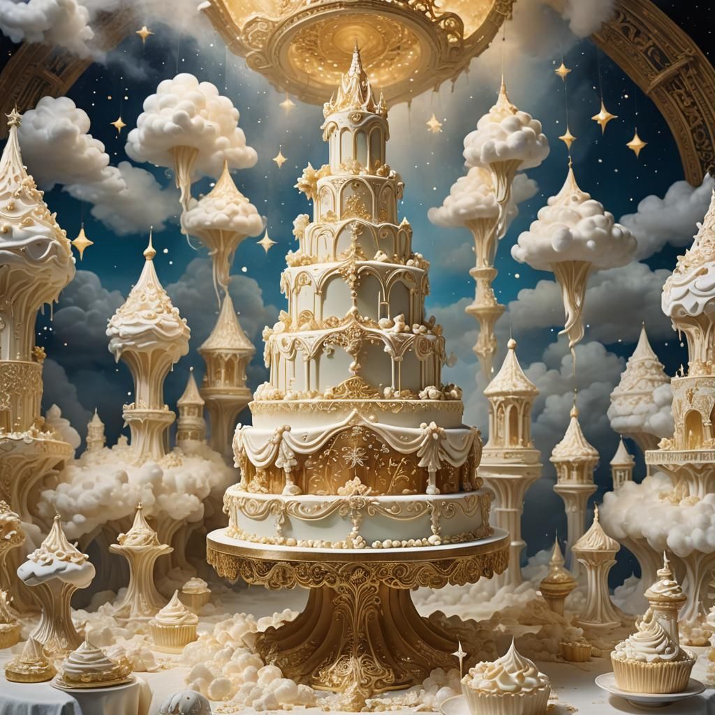 Luminous Five-Tier Cake Adored in Surreal Realm